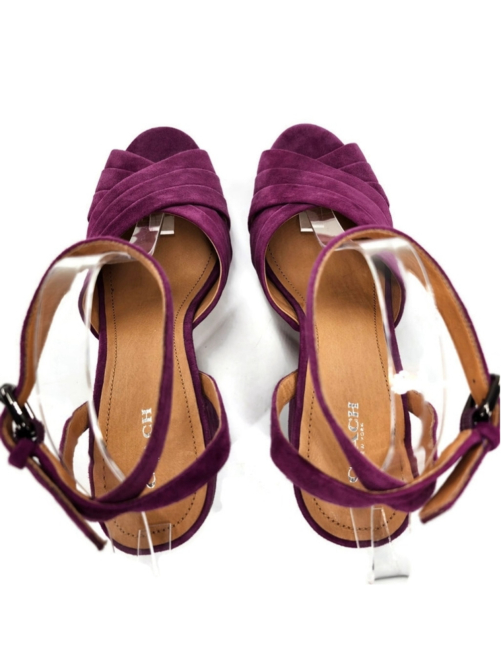 Coach Nikeeta Plum Purple Suede Ankle Wrap Block High Heel Platform Sandals - Picture 6 of 13